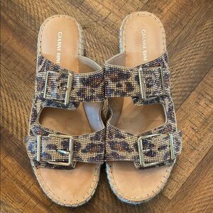 Gianni Bini Animal Print Rhinestone Platform Sandals Sz 9.5